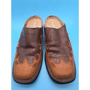 Roper Leather Mules Western Women Slip On Open Back Shoes Size 6.5